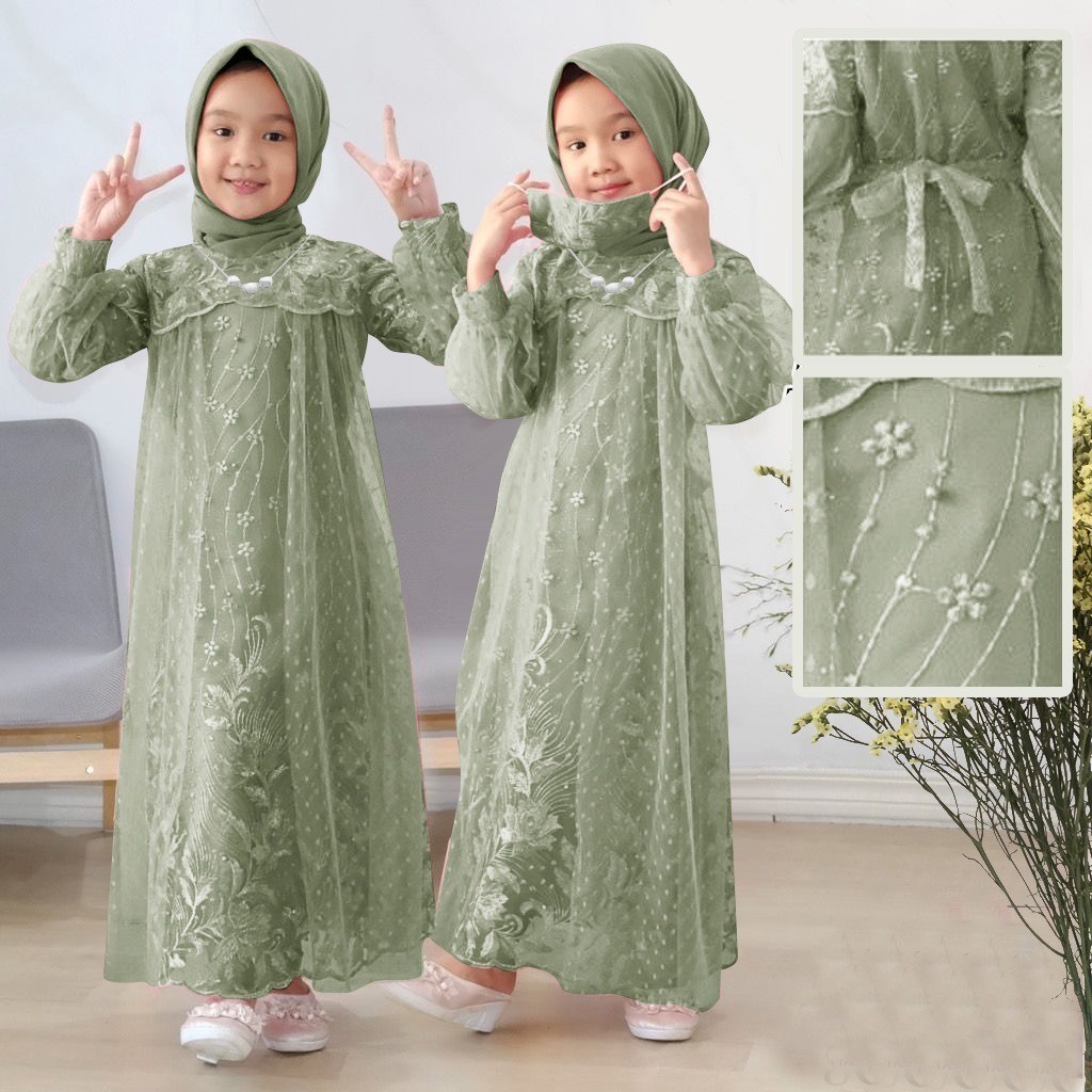 KAIN ADEM HALUS TEBAL / Gamis Anak Eliana Dres Pesta Brukat Tile Kondangan Maxi Dress Kekinian