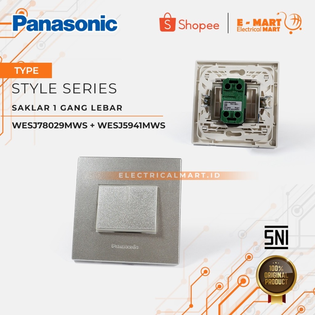 Panasonic Saklar Tunggal Lebar WESJ 78029 + 5941 MWS Silver Glow In The Dark