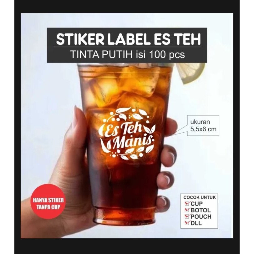 

SRTIKER Stickers transfaran kemasan ES TEH tinta putih MINUMAN