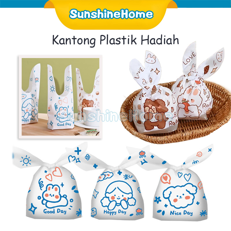 50PCS Plastik Kuping Kelinci Souvenir Hadiah Snack Kue Permen Goodie Bag Bingkisan Ulang Tahun / Kan