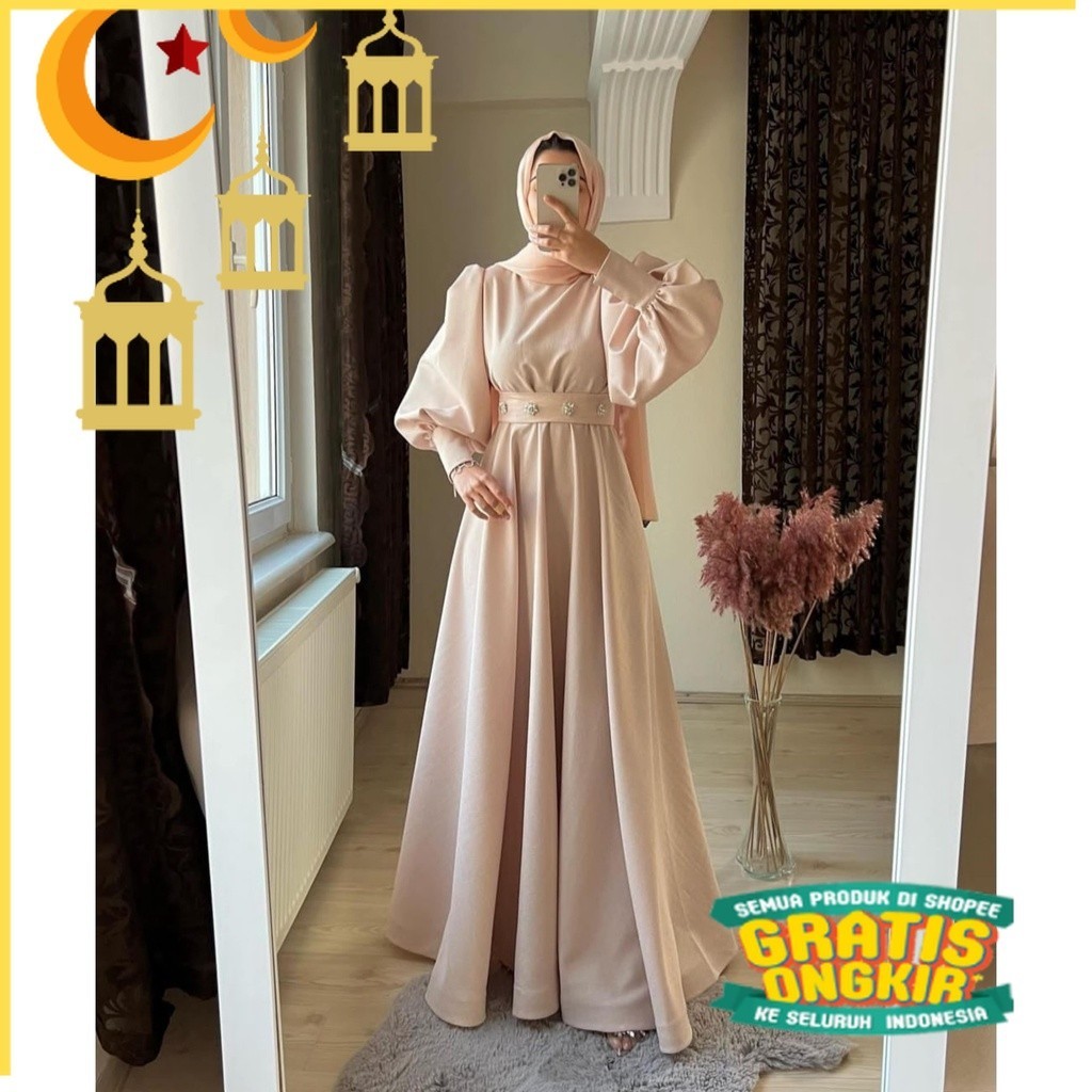 SYARMA DRESS baju lebaran lengan balon bishop / pesta / prewedding / wisuda / kondangan / couple / g