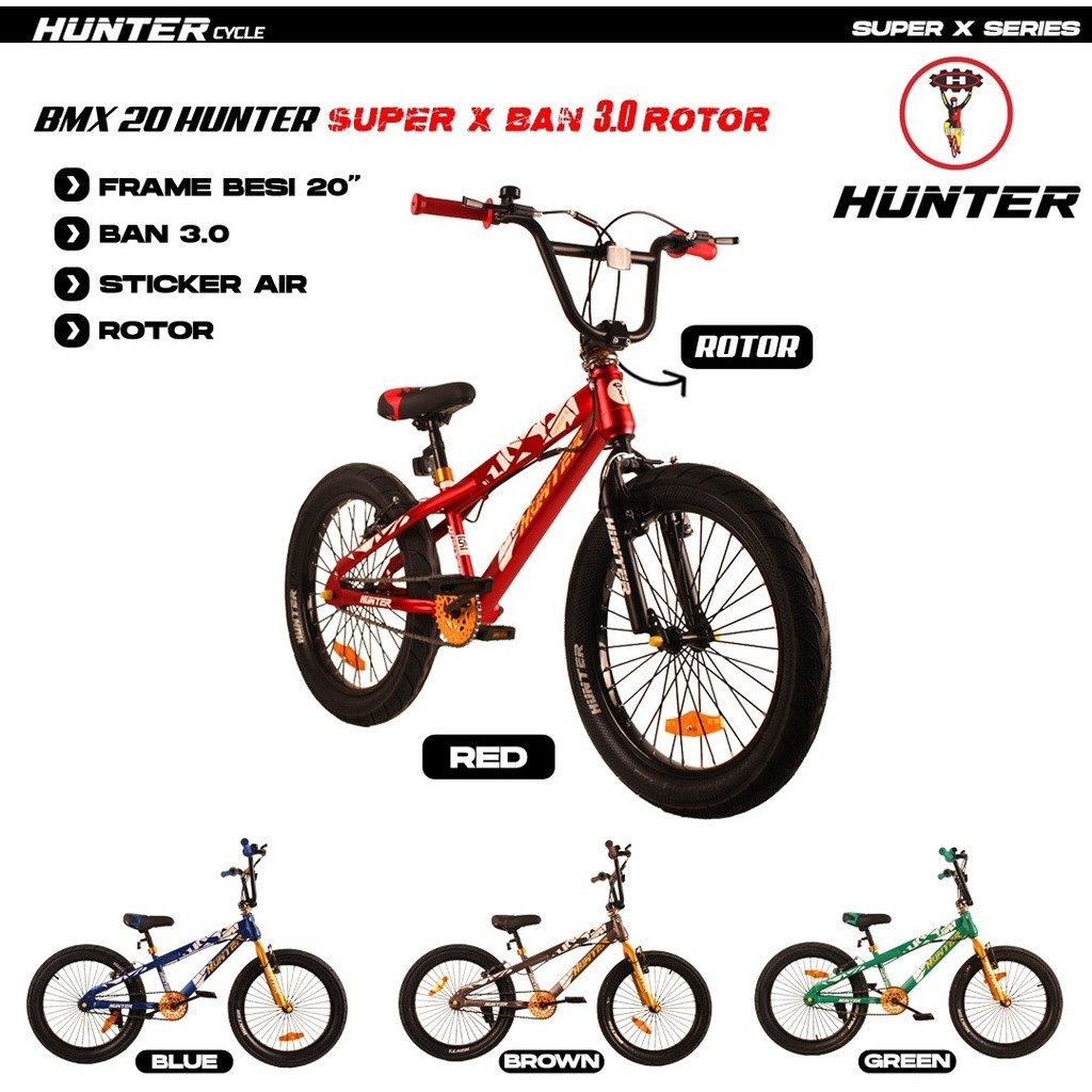 SEPEDA ANAK BMX 20 INCH ROTOR HUNTER SUPER X SETIR BISA DI PUTAR 360 DERAJAT HUNTER KUALITAS PREMIUM
