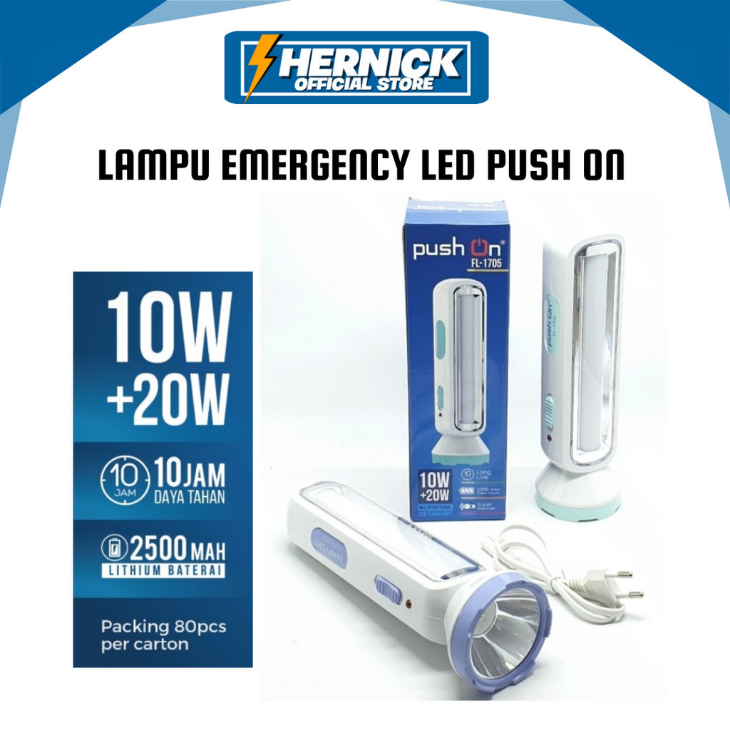 Senter Emergency Push On - Lampu Emergency Push On - Push On FL-1705 Original Berkualitas Harga Gros