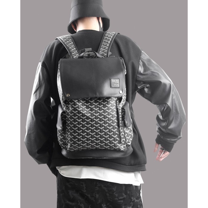 M139 Ransel Kulit Pria Backpack Kulit Tas Ransel Pria Tas Laptop Hitam - Hitam