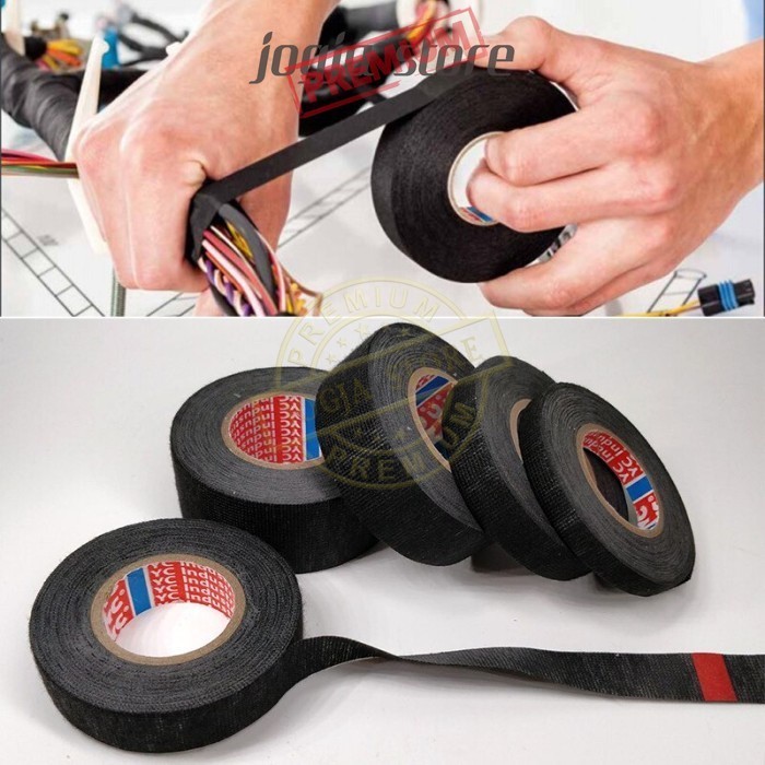 

Cloth Tape Lakban Kain Hitam 15M Isolasi Kabel Heat Resistant Lakban Pembungkus Sambungan Kabel 9/15/19/25mm x 15 Meter