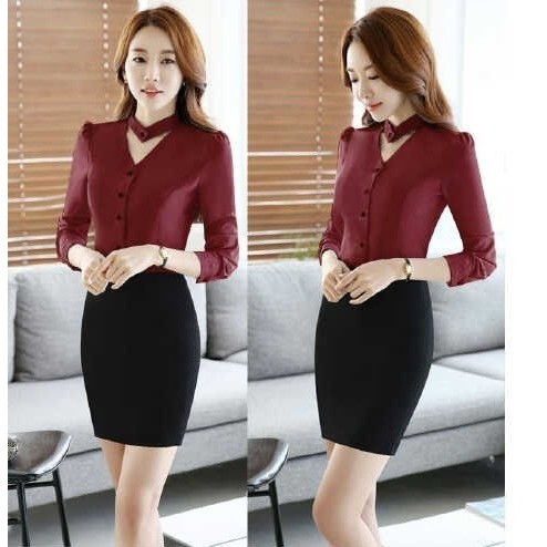 Baju Hem thalia maroon OX Blouse Wanita twistcone Maroon Kekinian