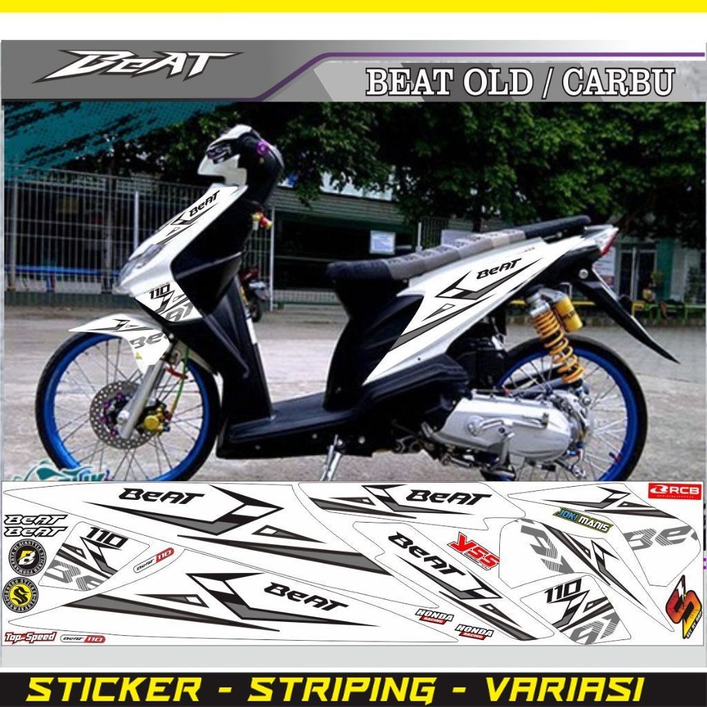 STIKER TERLARIS VARIASI STRIPING MOTOR BEAT OLD PUTIH VARIASI STIKER BEAT KARBU STIKER VIRAL