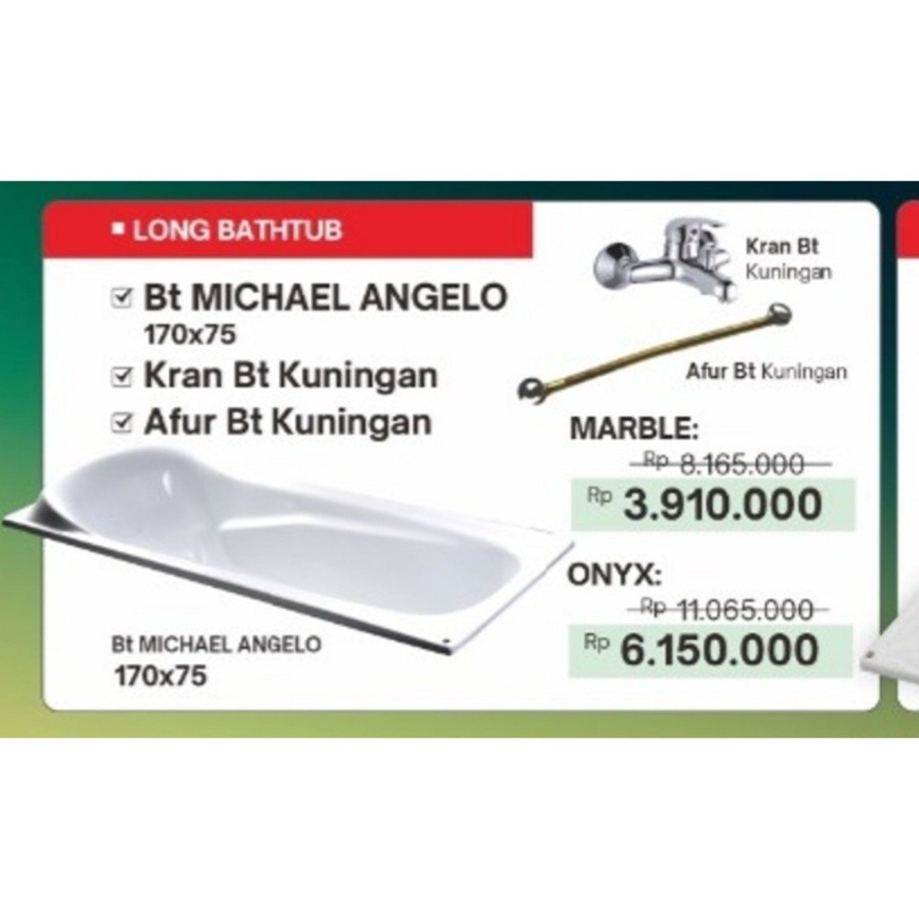 PAKET Halmar Bathtub / Bak Mandi Type Michael Angelo ONYX