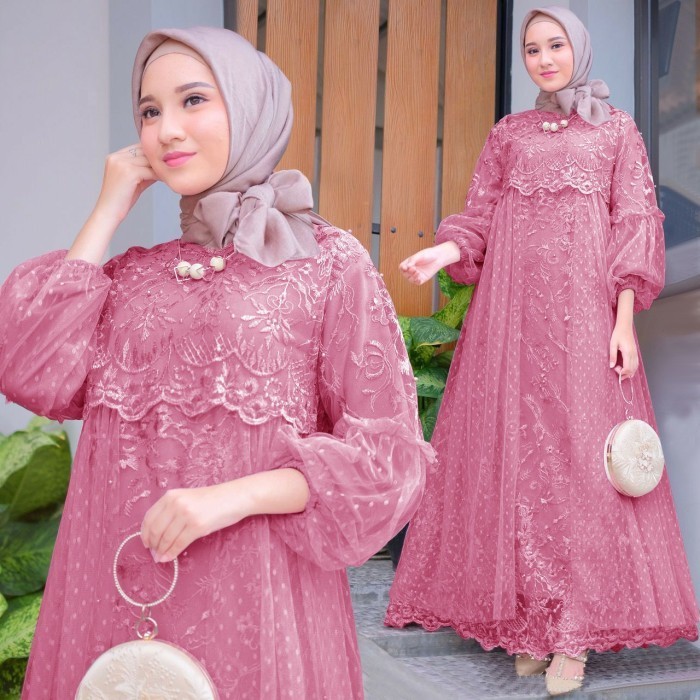*Sale Lemaran*- wnur3383_store Masita Dress Kebaya Jumbo wanita Muslim model gamis maxi kekinian - D
