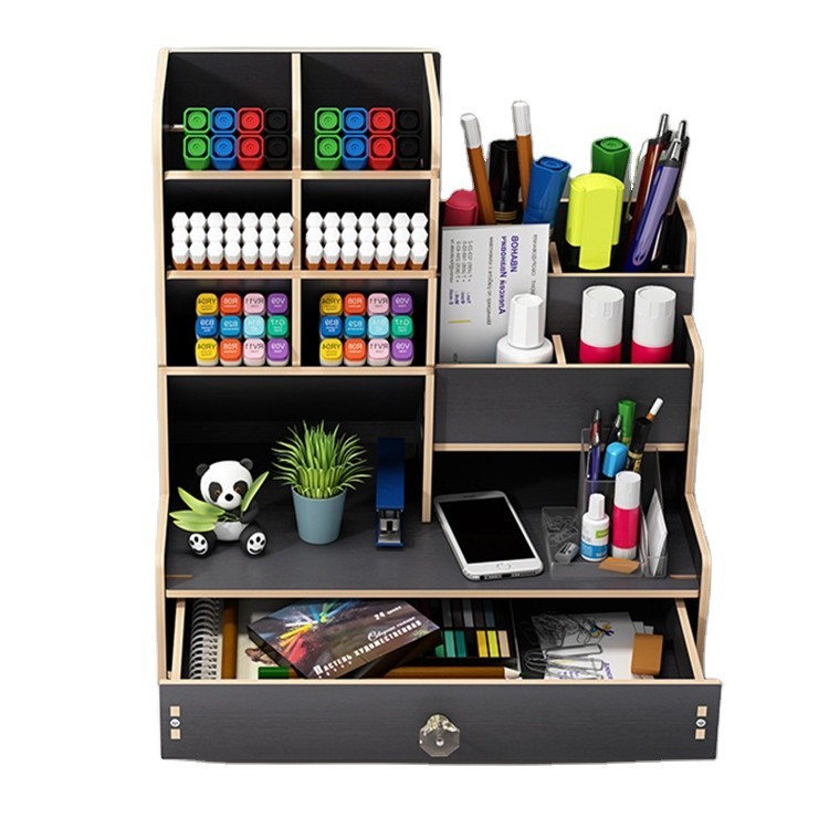 

Tonsmile DIY Bambu Kayu Alat Tulis Desktop Laci Kantor Organizer dengan Pemegang Telepon (Hitam)