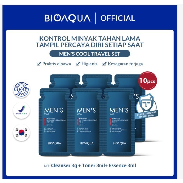BIOAQUA Men's Cool Travel SkinCare Set With Cleanser/Toner/Essence
