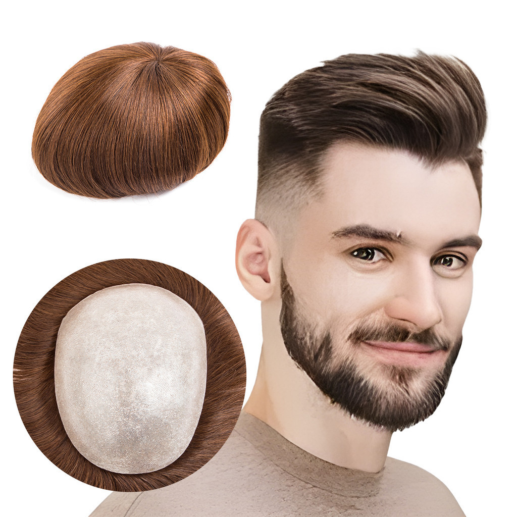 Grosir Murah Kualitas Tinggi Wig Pria Sistem Rambut 100% Rambut Manusia Garis Rambut Alami V-looped 