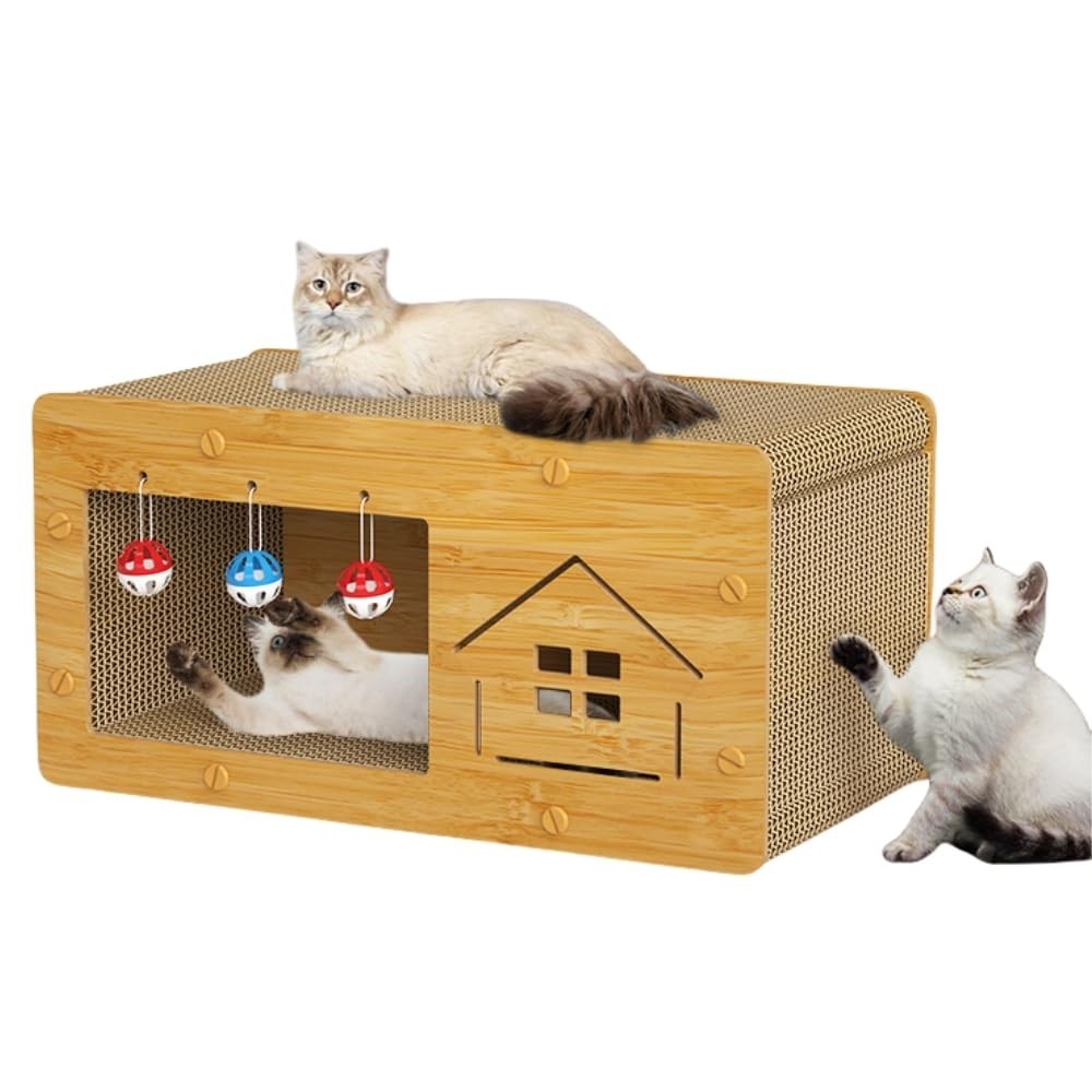 Kotak Rumah Goresan Kayu Dalam Ruangan untuk Anak Kucing Papan Garuk Kucing Rumah Kardus
