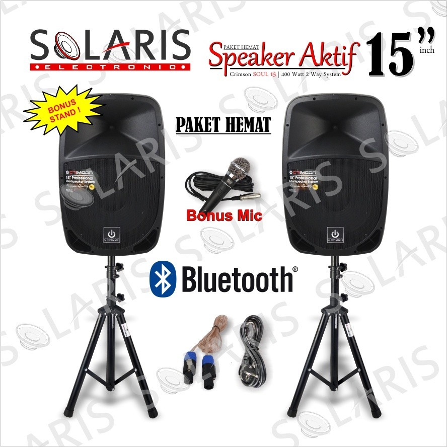 PAKET KOMPLIT SPEAKER AKTIF 15 inch BLUETOOTH CRIMSON SOUL 15