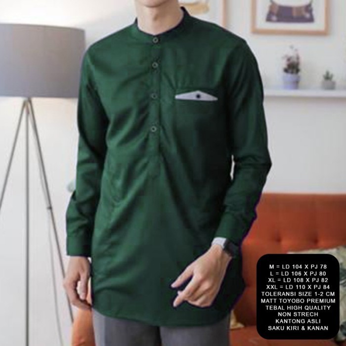 Baju koko laki laki dewasa baju koko lengan panjang ukuran M L XL XXL - hijau botol, M