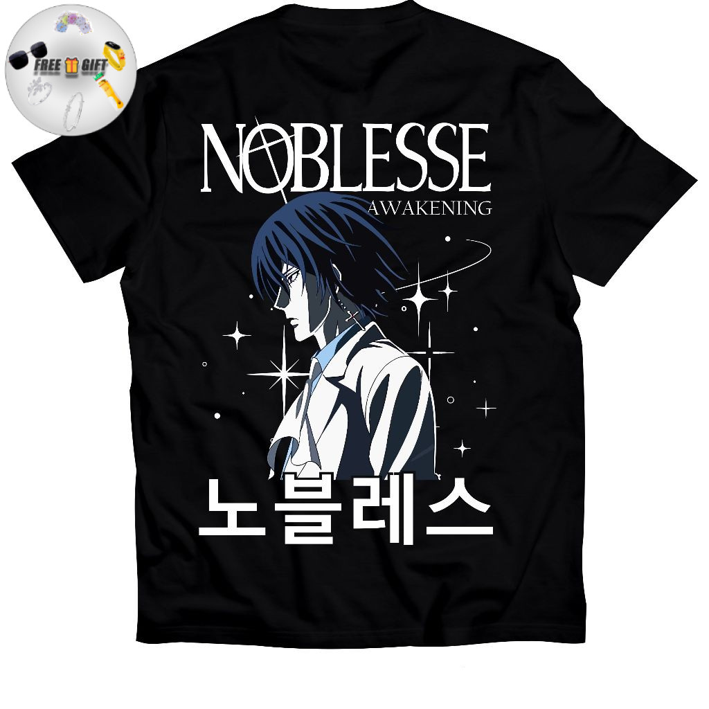 [ FREE GIFT ] T Shirt Anime Noblesse Raizel Gothic Hitam Style Unisex 24S Baju Santai