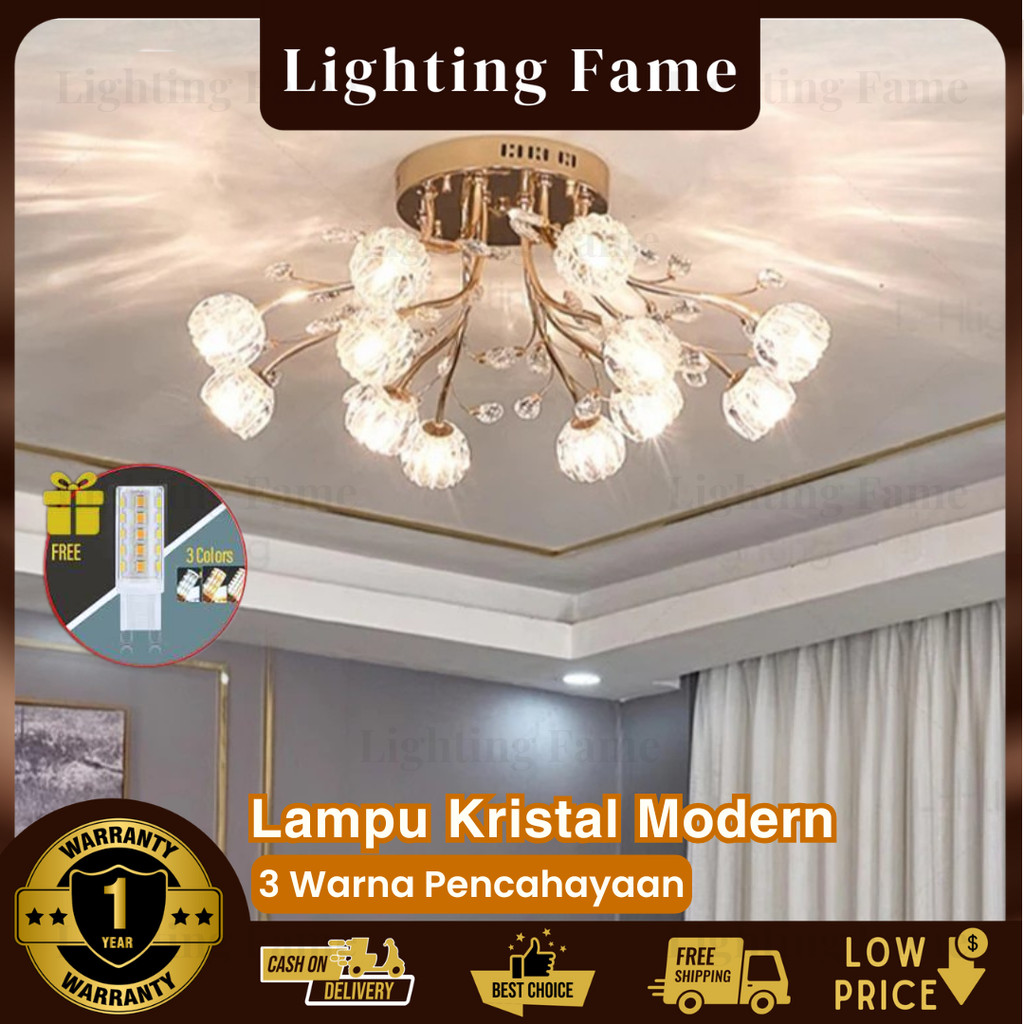 LIGHTING FAME✨GARANSI 1 TAHUN✨Kristal Baru Ruang Tamu Lampu Langit-langit Amerika Lampu Hias Kamar T