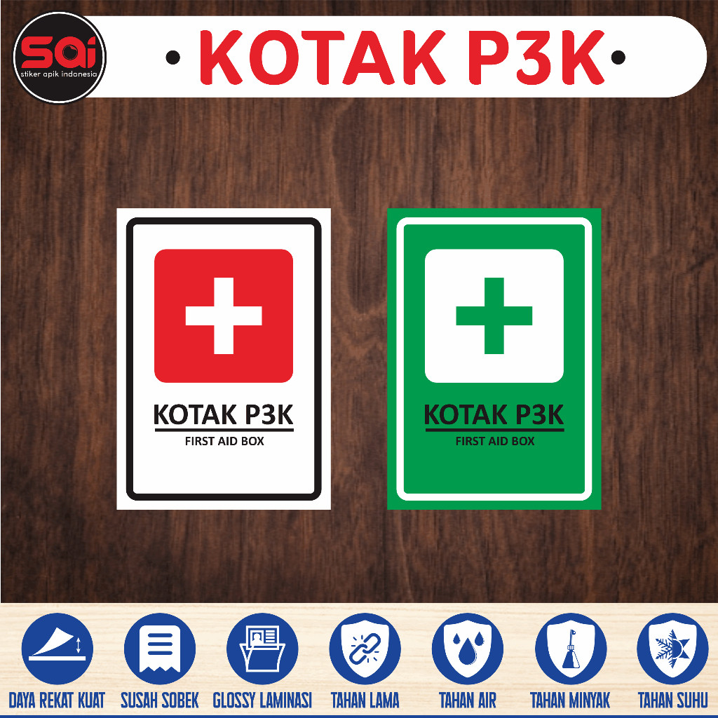 

stiker vinyl anti air KOTAK P3K - FIRST AID BOX laminasi glossy