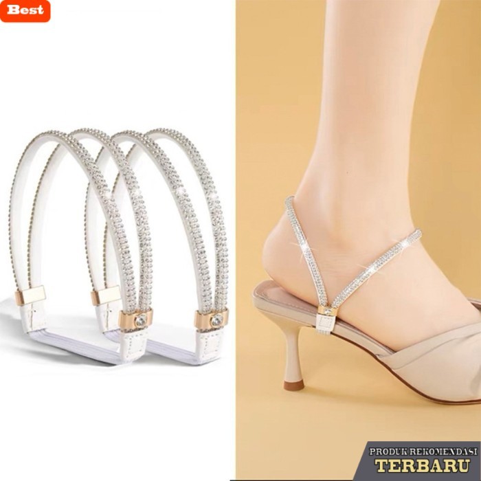 sandal wanita trend sekarang Sepasang Tali Pergelangan Kaki Sepatu Sandal Wanita Heels Strap - Putih
