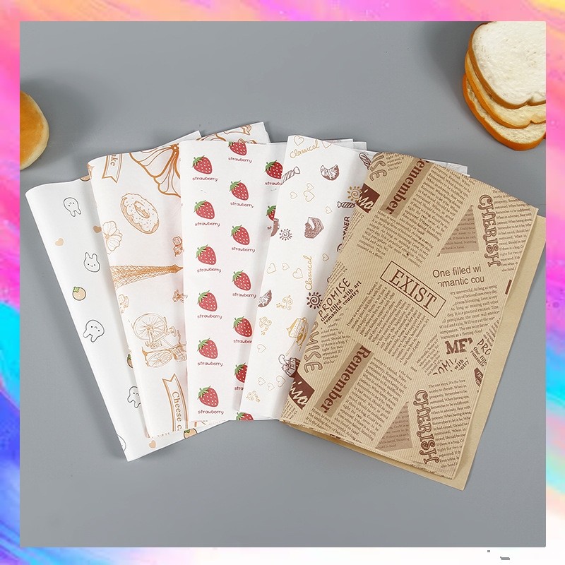 

(GROSIR)25pcs kertas roti motif/ wax paper/ baking paper/ kertas burger / kertas nasi food grade - GF0540