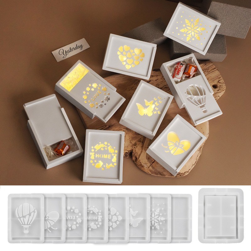

Rectangular Storage Box Lamp Silhouette Ornament Silicone Mold DIY Gypsum Gift Box Decorative Candle Base Resin Mold Handicrafts