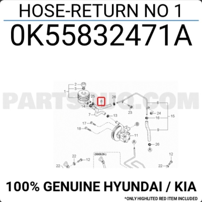Hose return power steering no.1 KIA Carnival bensin, Sedona 0K558 32471A berkualitas
