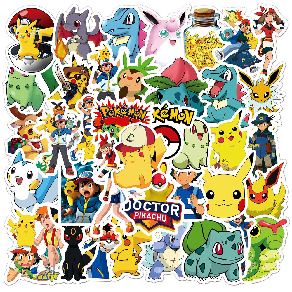 

50pcs Pokemon Stickers Pack Cute Anime Stickers Waterproof Laptop Skin Kawaii Packaging Phone Case Art Supplies