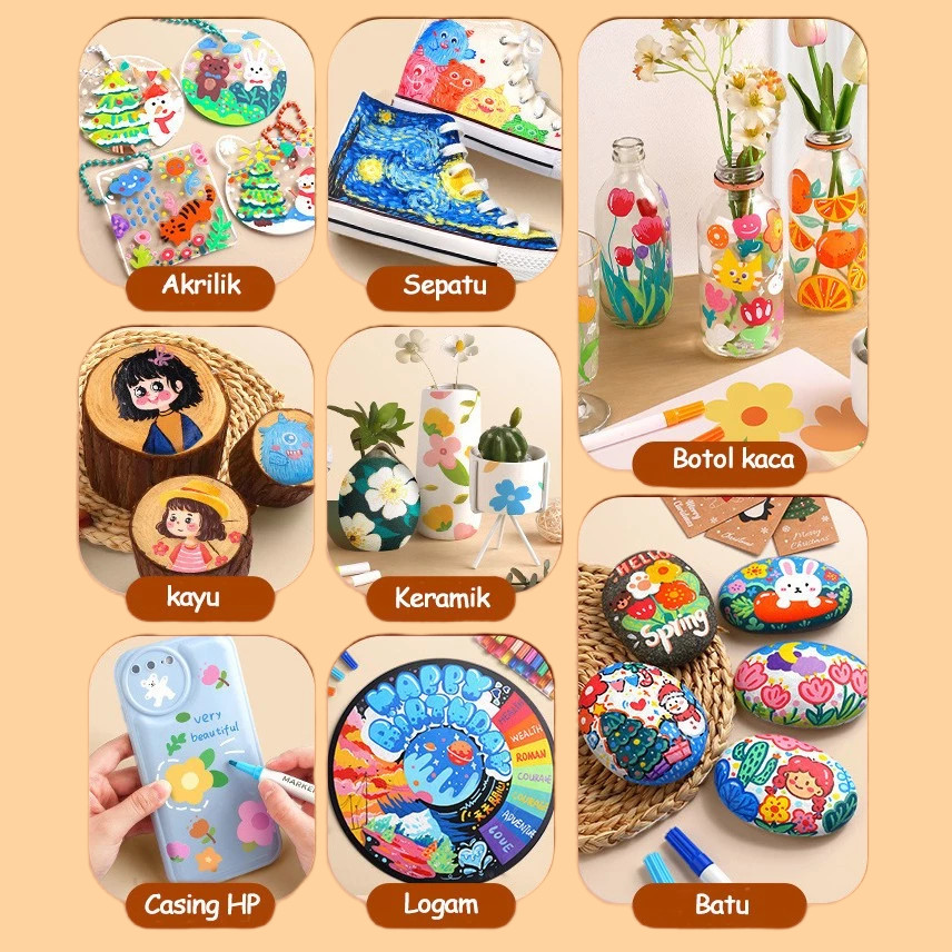 

D3W! Ready stock24/36/48/60/72/80/96 Colors Pen Akrilik Marker Warna Cepat Kering Tahan Air / Spidol