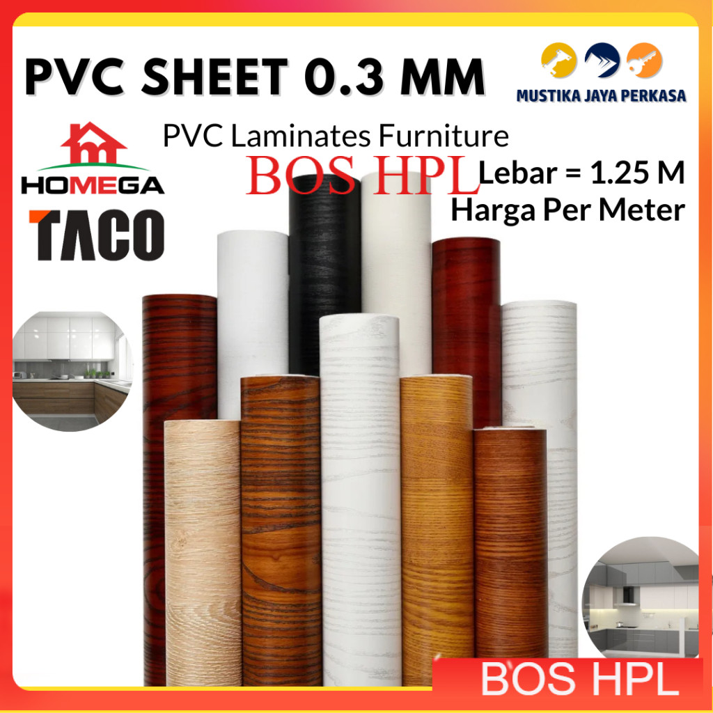 PVC Sheet 0.3 Mm Supercon Pelapis Furniture Laminates Taco Homega Interior Woodgrain Motif Kayu Soli