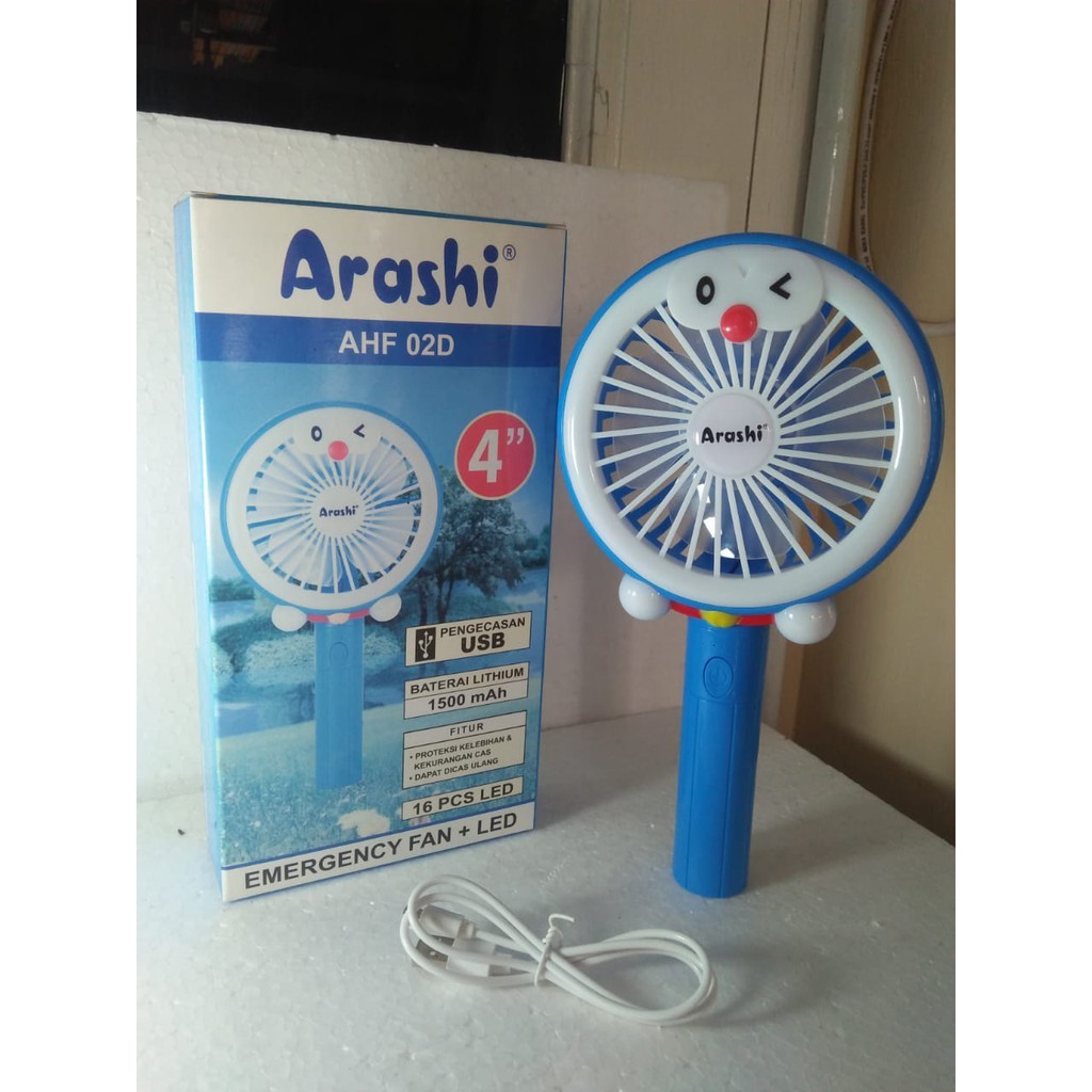 Kipas Angin Mini 4 inch Cas Ulang Karakter Doraemon Arashi AHF 02D