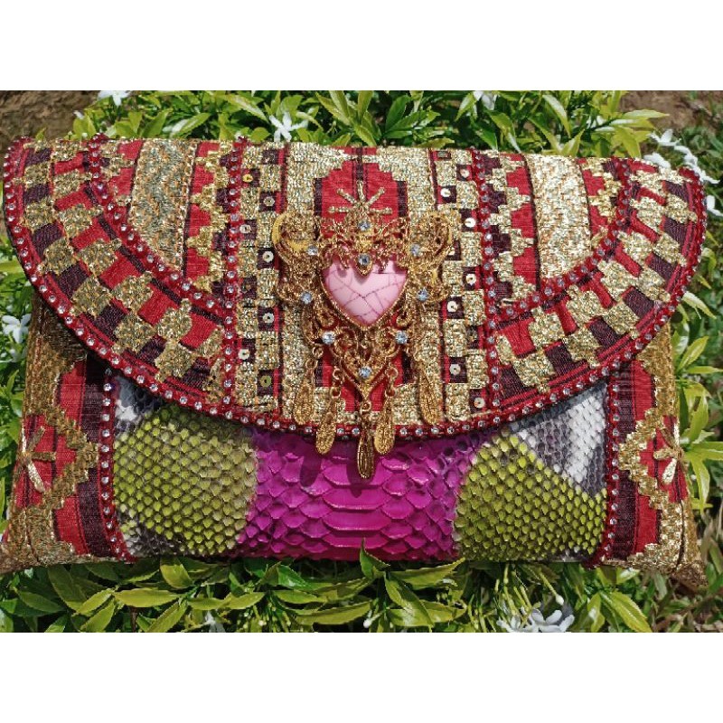 Tas Kulit Ular Piton Asli Wanita CLUTCH TAPIS MIX PITON