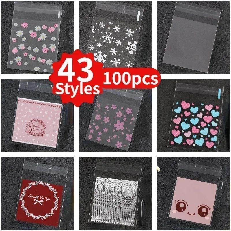 

100pcs Christmas self-adhesive sealed pocket candy bag wedding transparent bag Small ornament New Year gift bag 7x7cm