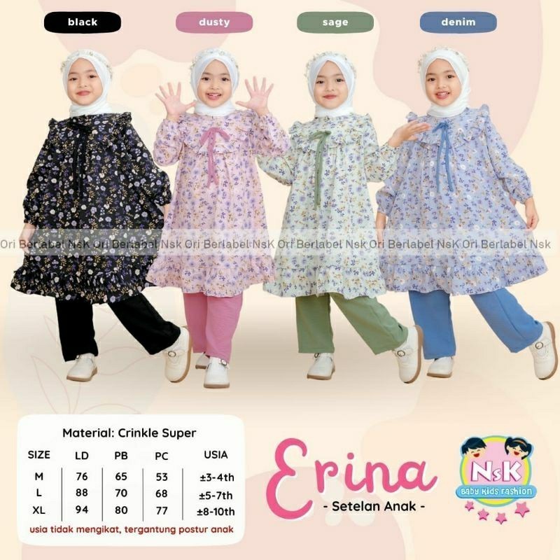 Erina set kids setelan anak tunik crinkle celana kulot