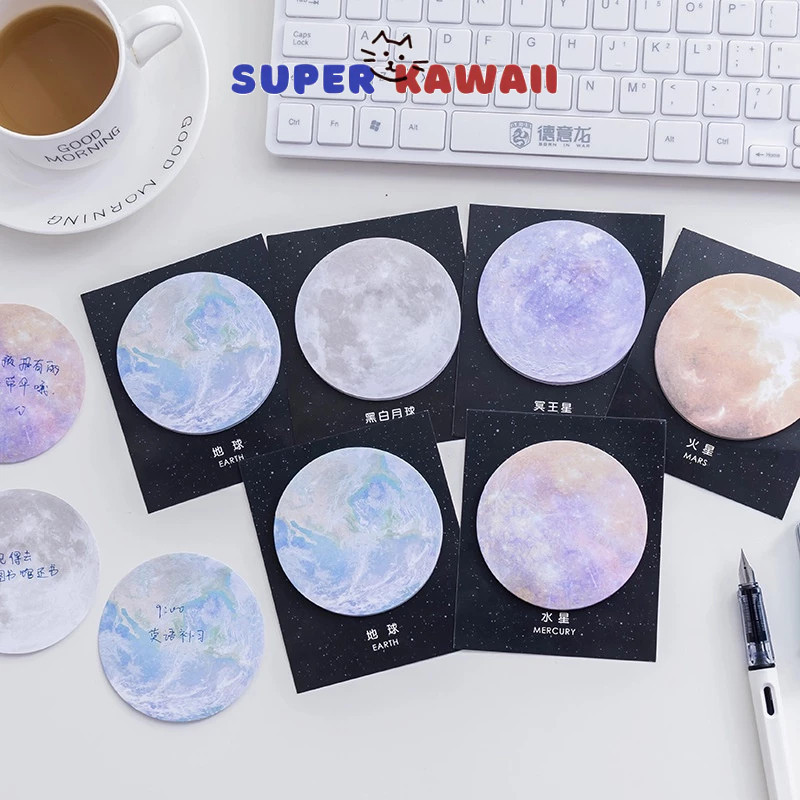 

Super Kawaii - [SK26] Sticky notes isi 30 lembar memo catatan kecil bentuk galaxy planet bulat / sticky note / memo / memopad /catatan