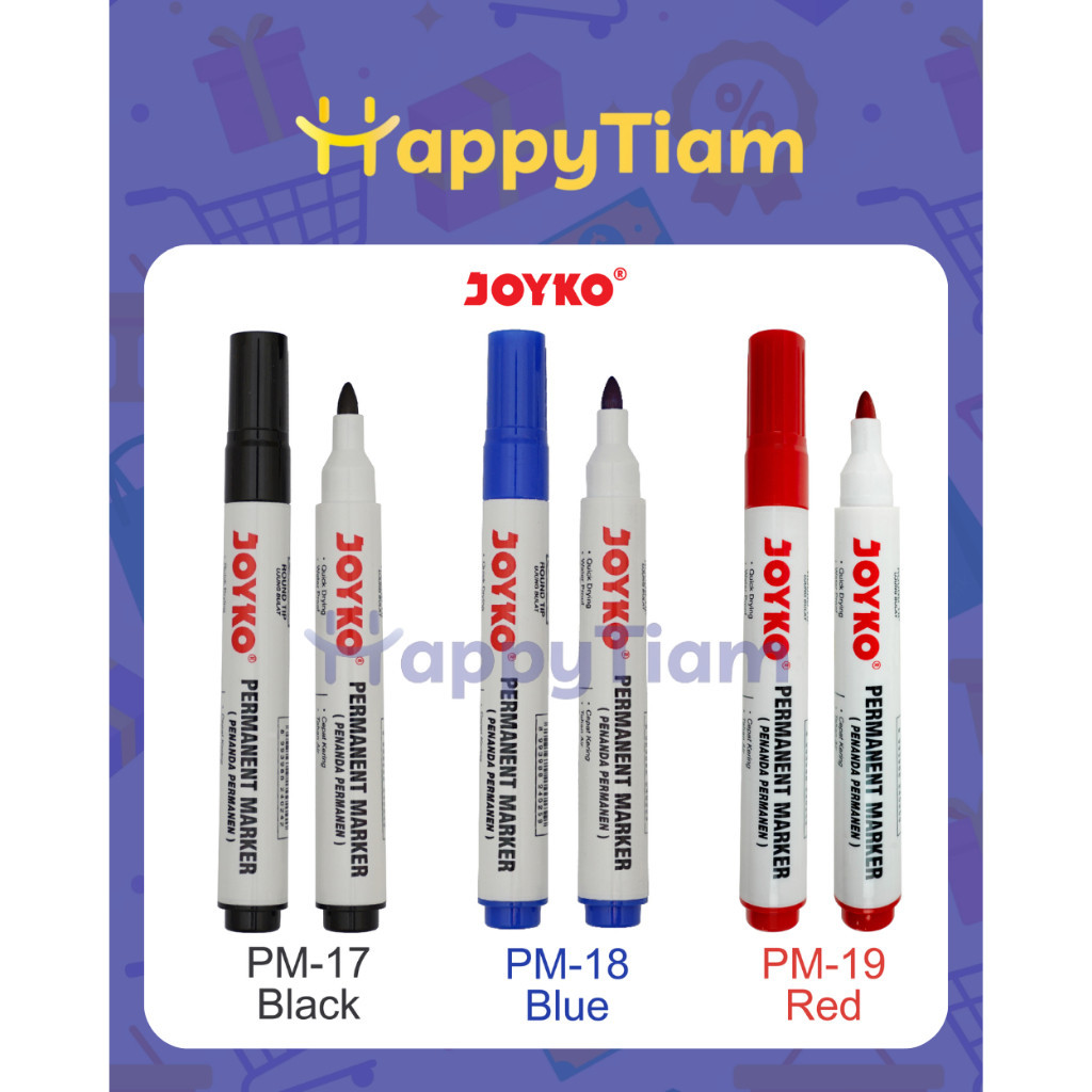 

SPIDOL PERMANENT PM JOYKO ROUND TIP PERMANEN MARKER WATER PROOF HITAM MERAH BIRU