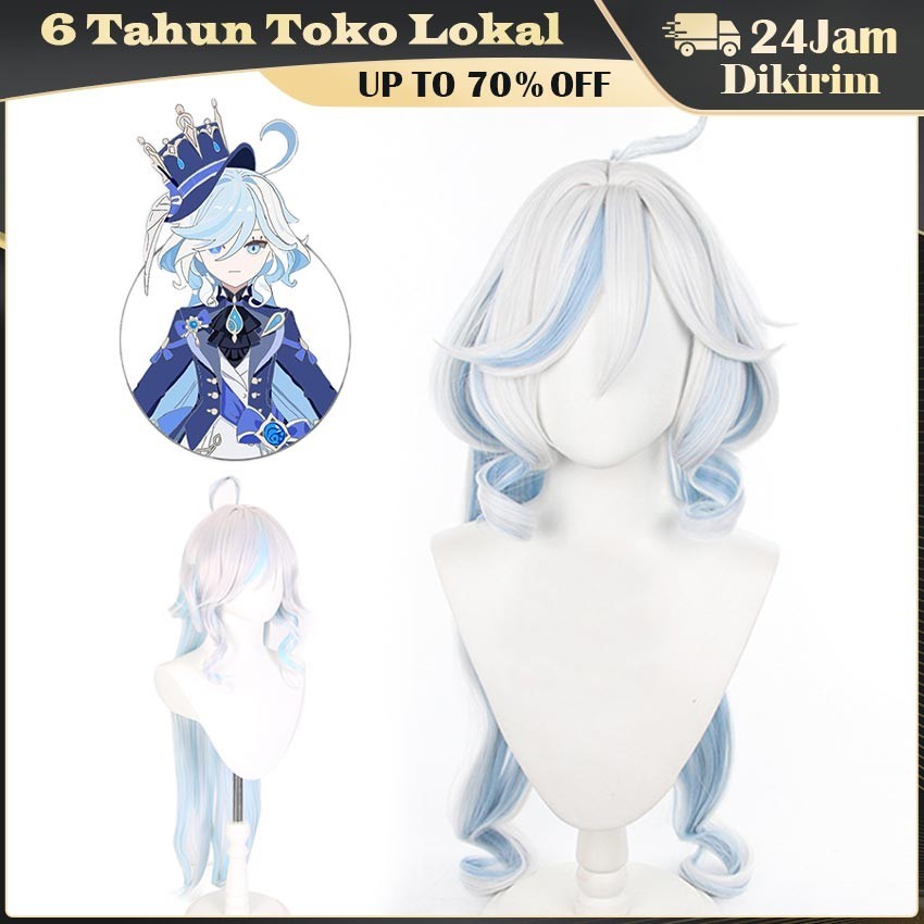 Wig Furina Focalors Cosplay Genshin Impact Orang Dewasa/Anak-Anak Dapat Menggunakannya