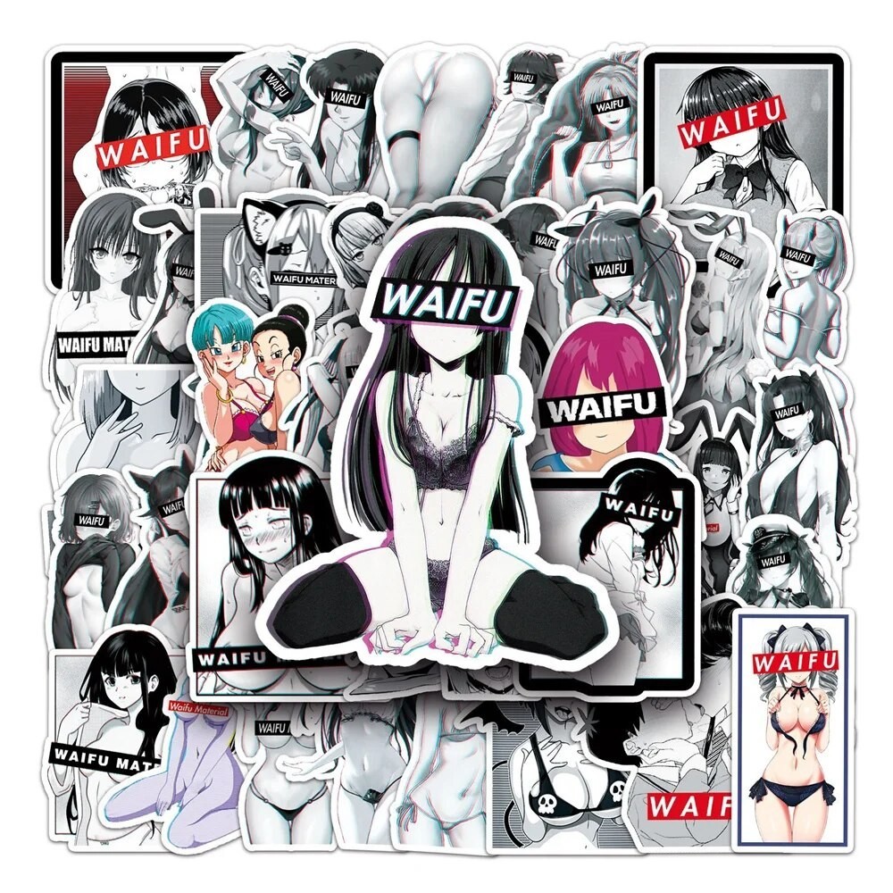 

50PCS New Cartoon Black And White Waifu Girl Graffiti Car Mobile Phone Skateboard DIY Waterproof PVC Suitcase Toy Reward Sticker