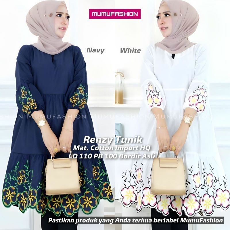 MUMU - RENZY  / HENIDA  TUNIK ATASAN KATUN BORDIR WANITA KEKINIAN By MUMUFASHION GROSIR SOLO