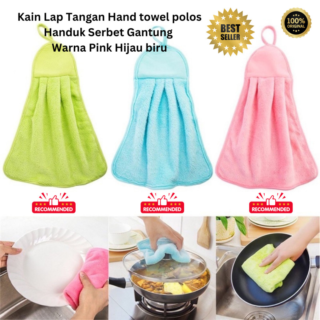 [DARU] Kain Lap Tangan Hand towel polos Handuk Serbet Gantung Warna Pink Hijau Biru