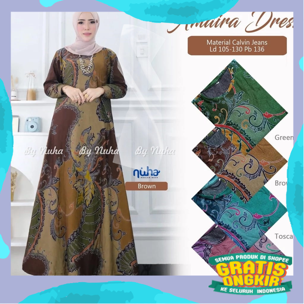 Amaira Fanwa Maxy Gamis Calvin Jeans Premium Jumbo Original Dress Batik Adem Melar Nyaman Wanita Mus
