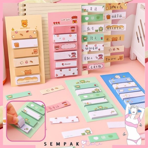 

Sticky Notes Lucu 6IN1 Tempelan Kertas Catatan 120 Lembar Notes Kertas Tempel Karakter Bear Frog Girl Pembatas Buku Cute Imut Penanda Buku Memo Stick Stationery Memo Pad Convenience Cute 6 IN 1 ybc