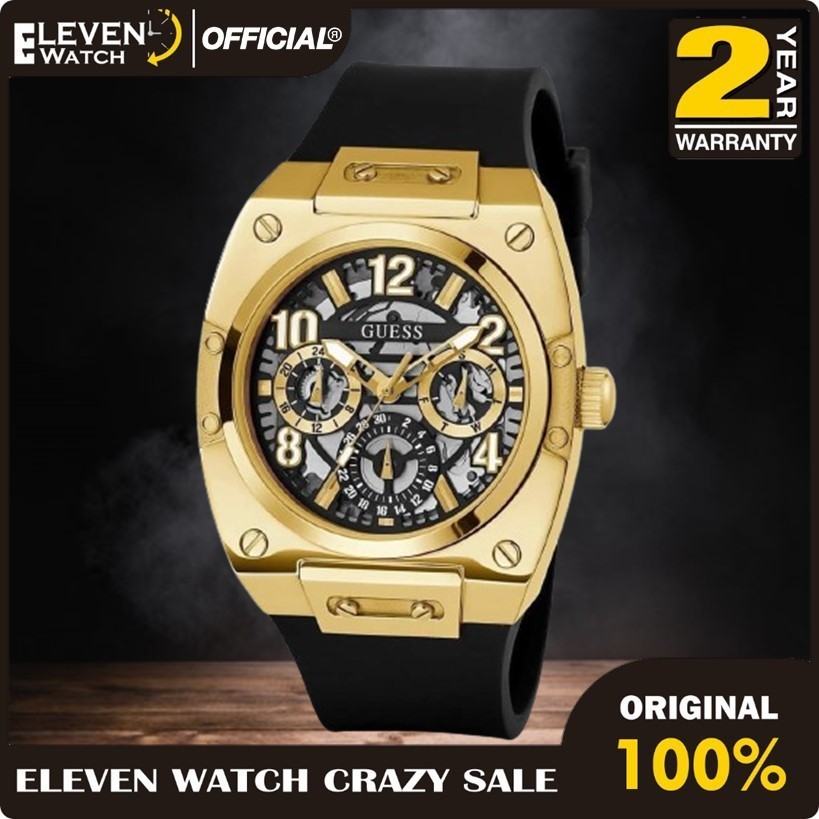 [Promo] Jam Tangan Pria Guess GW0569G2 Prodigy Dual Tone Sunray Dial Black Silicone Strap  Garansi 2