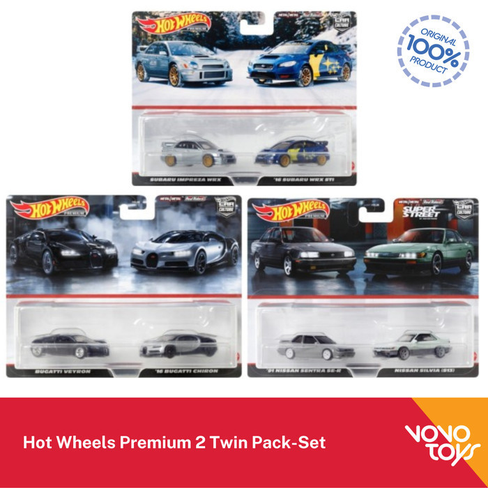 Hot Wheels Premium 2 Twin Pack Subaru Bugatti Nissan Set HotWheels
