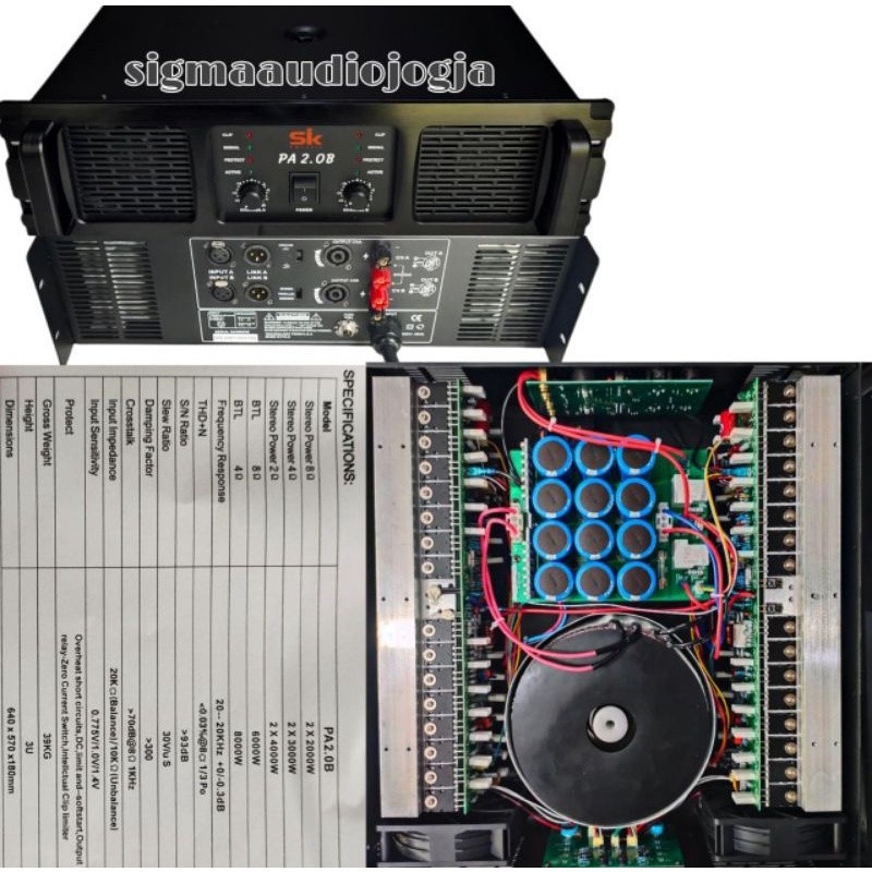 Power Amplifier SK Coustic PA 2.0B 2 Channel Klas GB 2000 Watt