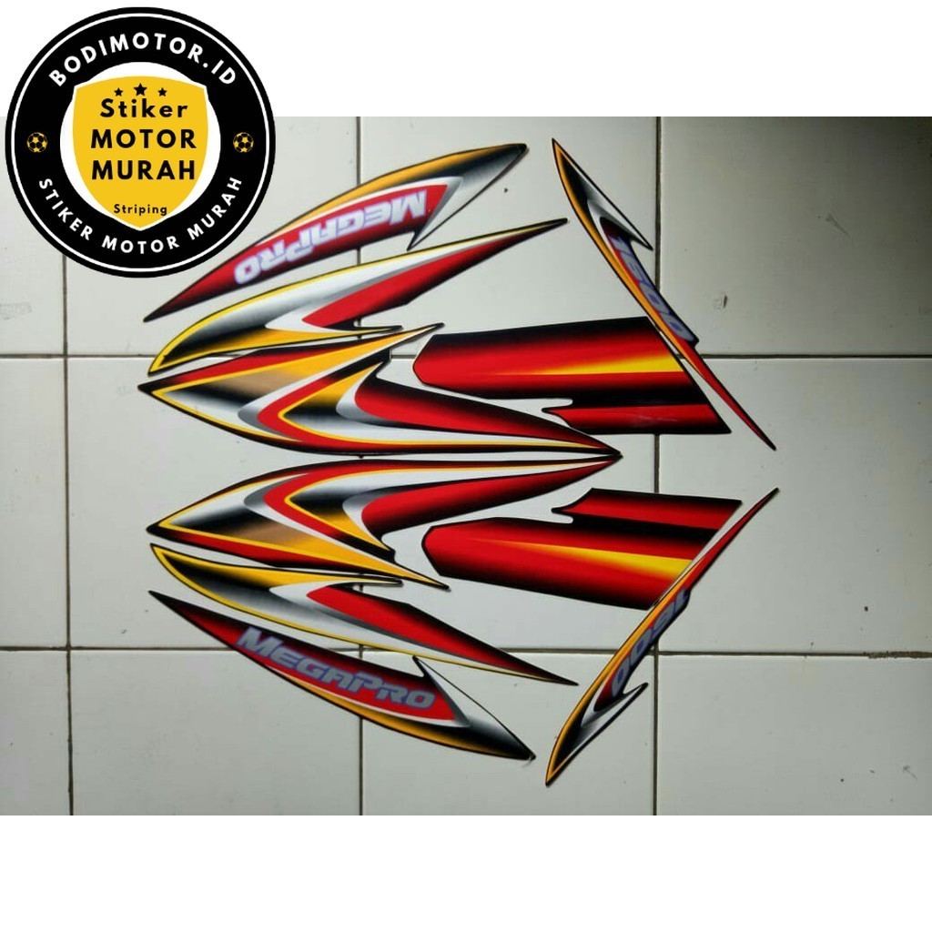 stiker striping list polet lis body motor honda mega pro 2006 hitam merah