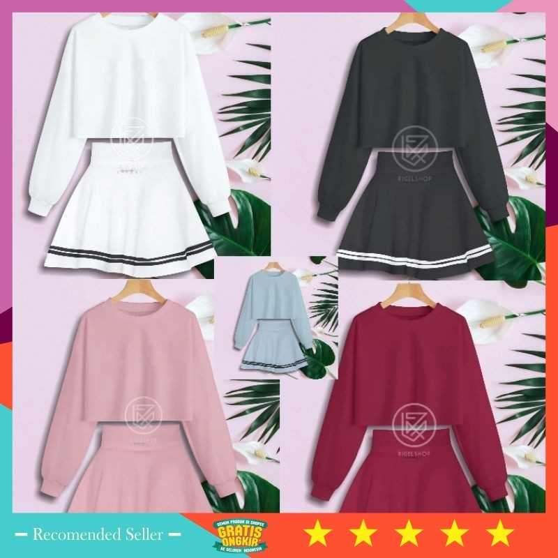 One Set Crop Top Lengan Panjang Olahraga Wanita Kasual
