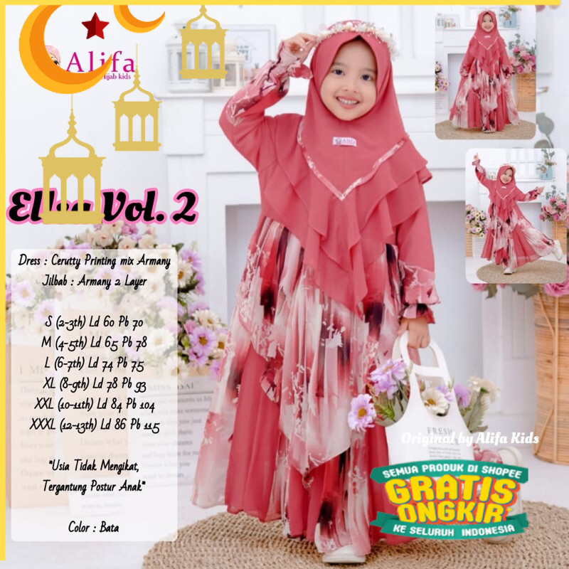 ELLSA VOL.2 KIDS DRESS (Gamis Anak) by Alifa/Maron merah bata red anak tanggng