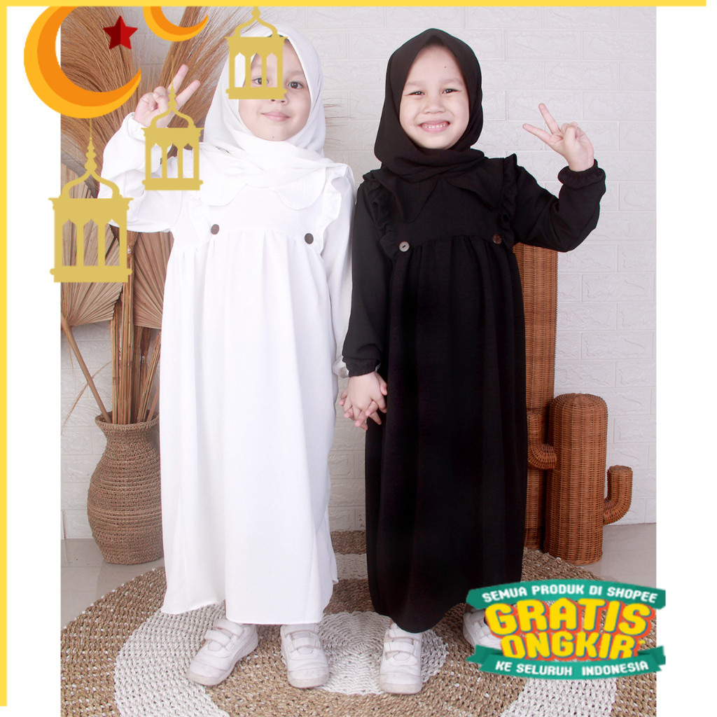 Gamis Anak Perempuan Syari Crincle Airflow Inara Free Khimar Segitiga 3 - 13 Tahun/Maron merah bata 