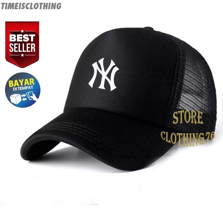 Topi Distro Trucker Jaring NY New York Keren Text Putih Premium Quality Topi Pria Dan Wanita TIC