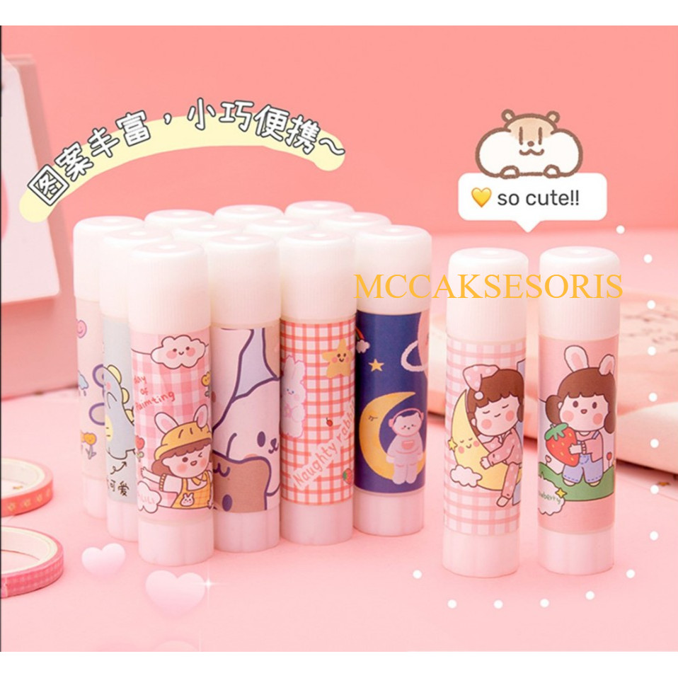 

MCC Lem Perekat Kertas Padat Glue Stick Lem Stik Batang Putar Sekolah Kantor Motif Korea Lucu